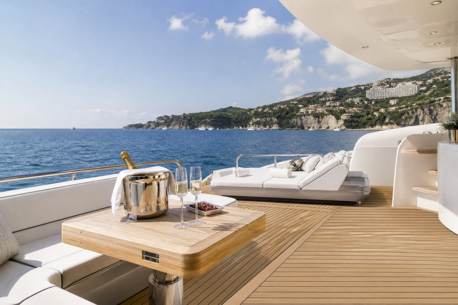 Private event setup on yacht deck